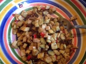 Melanzani, Paprika und Tofu aglio e olio
